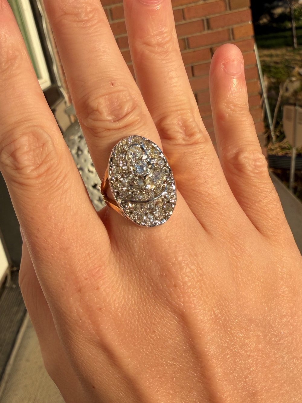 14k Diamond pave ring - Old Mine Cut Diamonds